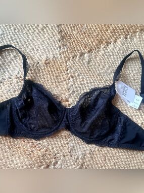 New Simone Perele Black semi sheer  Lace Underwire Bra 34C Australia